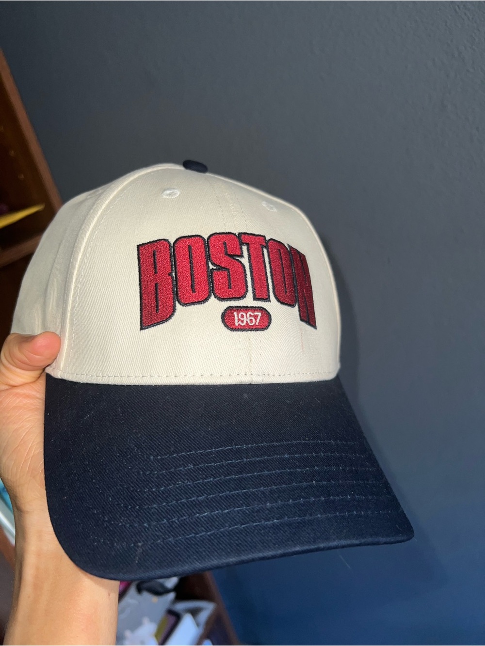 Cotton On Beige Two-Tone Baseball Cap with Red Accent